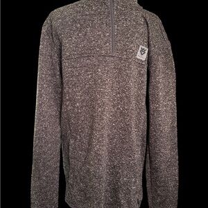 Gray Zip Up Sweater with Ribbed Cuffs and Standing Collar